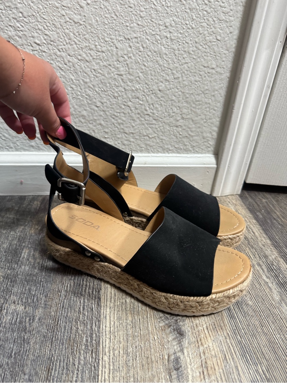 Soda Black Espadrille Platform Sandals with Ankle Strap